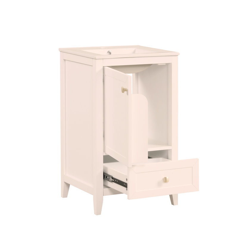 Meuble-lavabo de 20 po avec lavabo en céramique, porte à fermeture douce, support de rangement et tiroir, assemblage facile