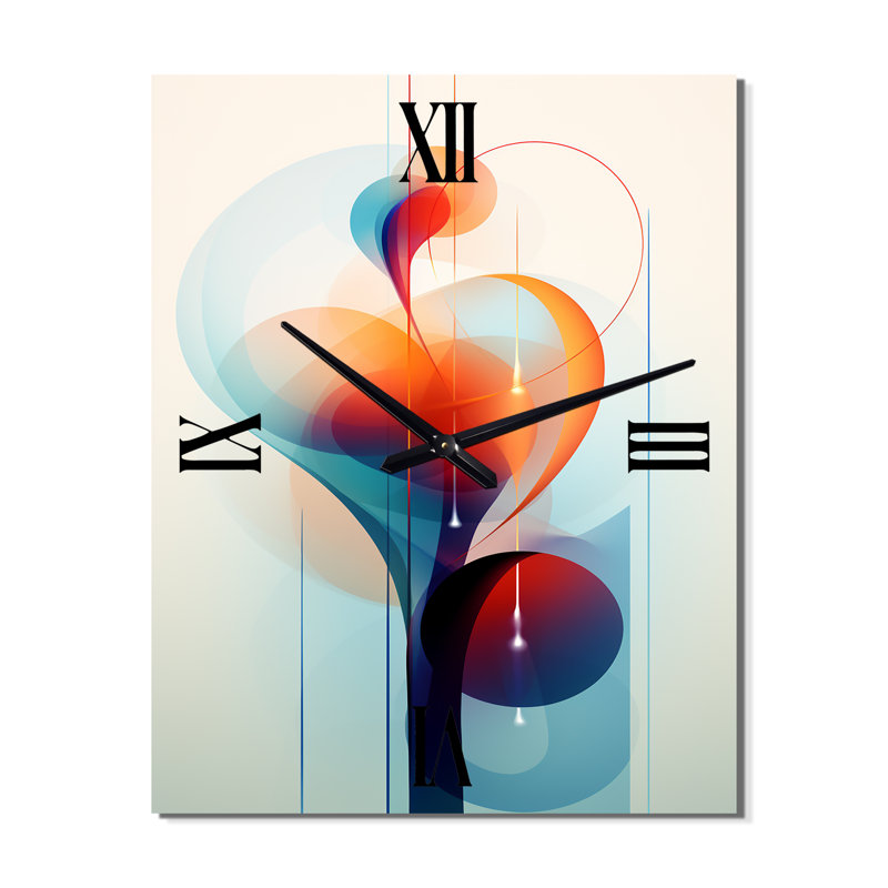 Horloge murale rétro géométrique circulaire orange et bleue, H 32 po x l 16 po x P 1 po