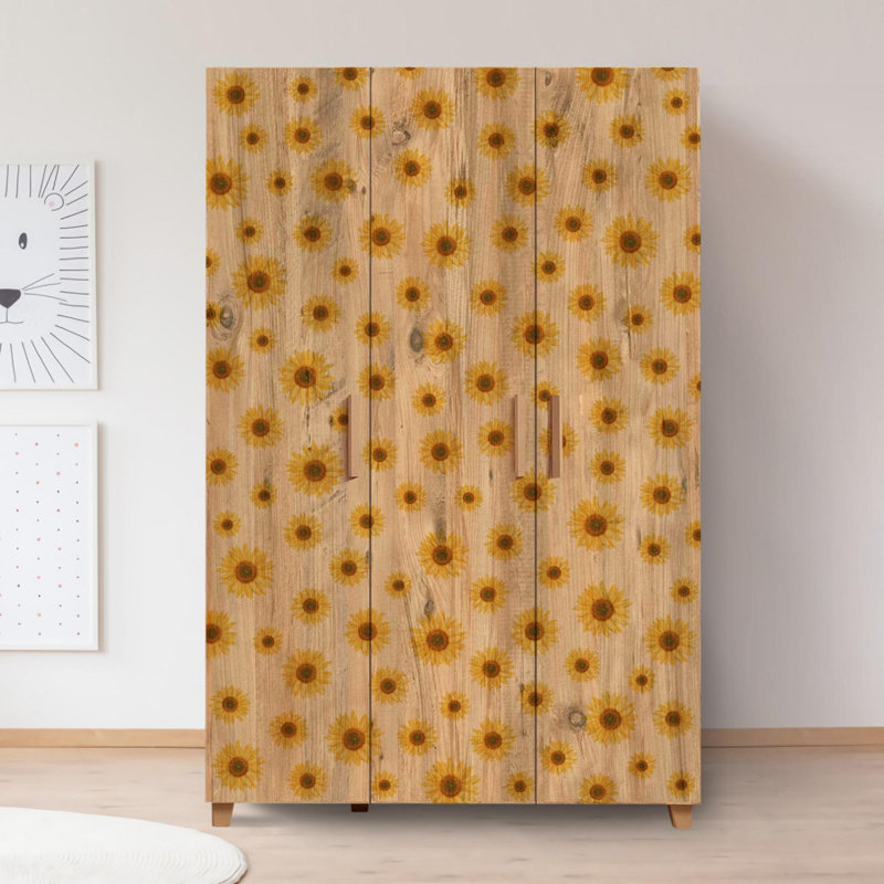 Stylish Atlantic Pine Wardrobe with Numerous Shelves, 47.2 x 74.4 x 18.9 inches | 100% Melamine Coated Particle Board, PVC Edge Banding, MDF Handles, and Durable Plastic Legs | Wall-Mountable, Elegant Flower Concept Design