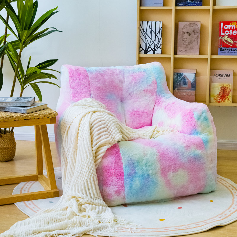 Aeri Compression Medium Adult Soft Fabric Bean Bag Chair With Foam Filled, Colorful Faux Fur