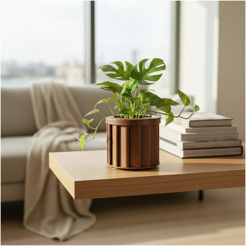 Pot rond Strata SM - brun foncé, 5.13" H x 6.25" W x 6.25" D, Dark Brown