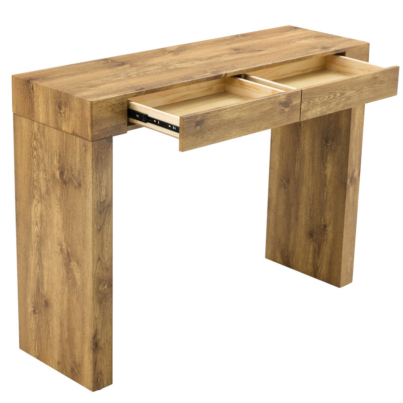 Table de bar de 50 pouces avec texture de grain de bois naturel, deux tiroirs, structure stable, assemblage rapide de grain long, conception à pieds à ouverture lisse
