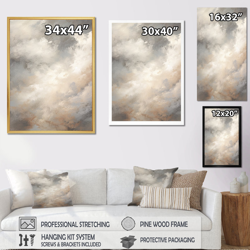 Mystic Gray Clouds Horizon - nuages, art mural sur toile, Toile tendue, H 32 po x l 16 po x P 1 po