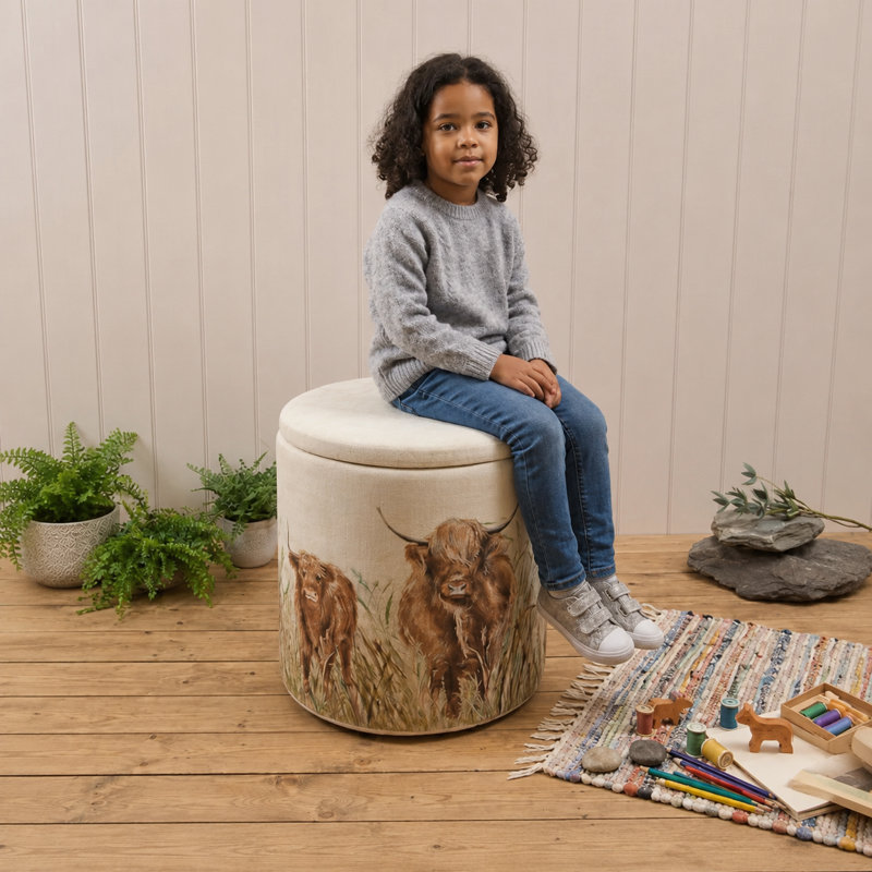 Claunch 40cm Wide Round Block Print Footstool Ottoman