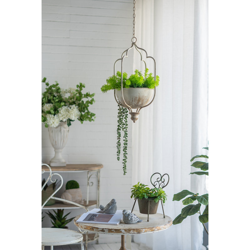 12X10X21.5" Rustic Hanging Iron Planter With Distressed White Finish