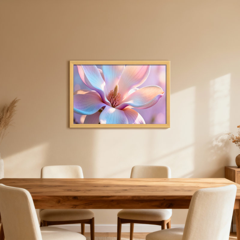 Plantes et fleurs rose pastel et bleu magnolia, H 12 po x l 18 po, Noir, Impression encadrée sans passe-partout