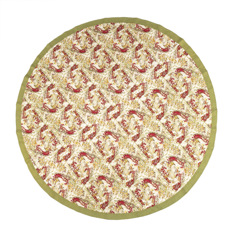 Leihum Tablecloth, 90" Round, Green/Red