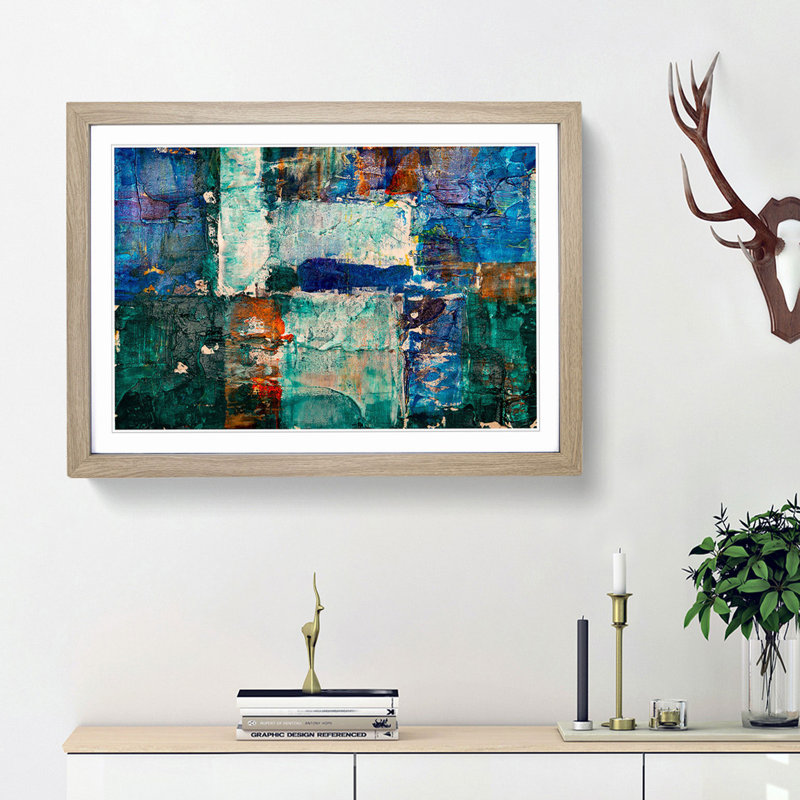 Abstract Art Painting Vol.261 by S.Johnson - Picture Frame Painting Print, 36cm H x 48cm W x 2cm D, Oak Framed