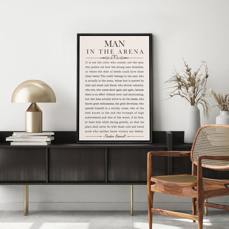 Man in the Arena' Speech - Floater Frame Textual Art on Canvas, 36" H x 24" W x 1.5" D, Black
