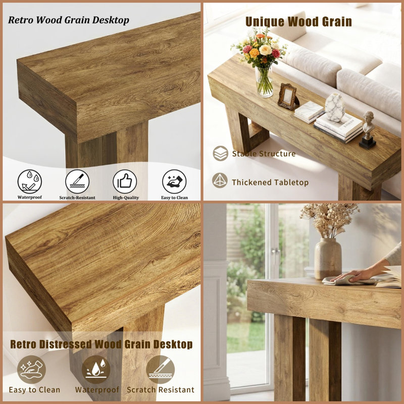 63" Natural Wood Console Table, Farmhouse Entryway Sofa Table with Storage, Rustic Hallway Furniture