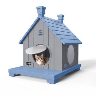 Maison de chat d'extérieur en résine avec porche