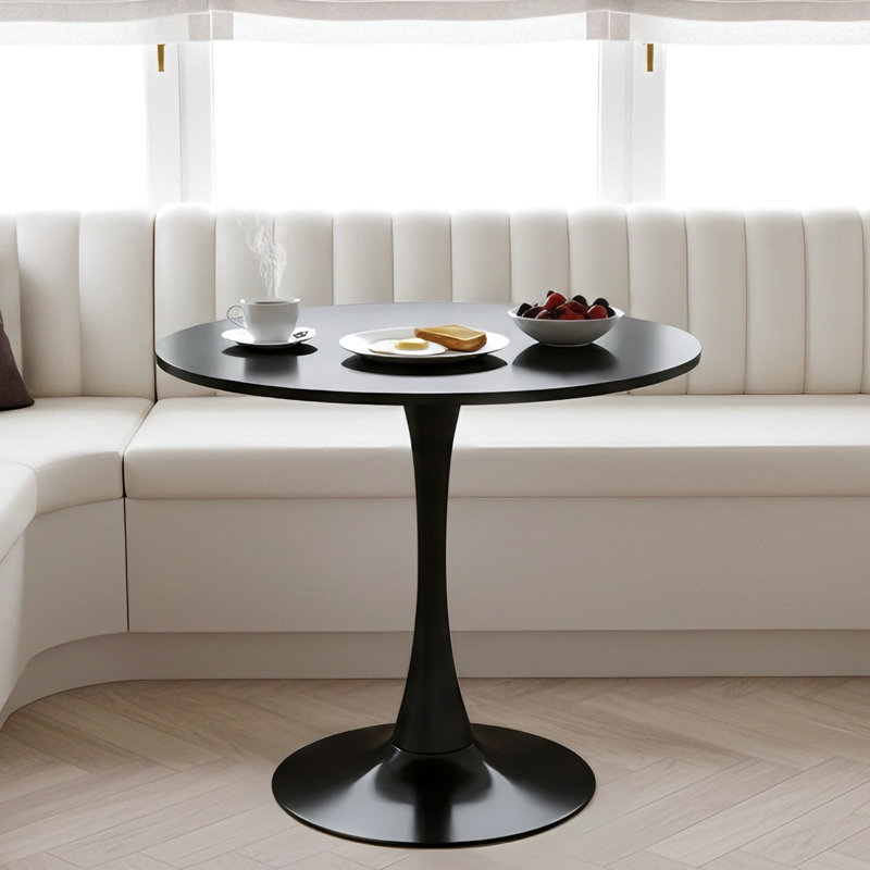 Table de salle à manger ronde, Noir, H 29,1 po x L 23,6 po x l 23,6 po, Noir
