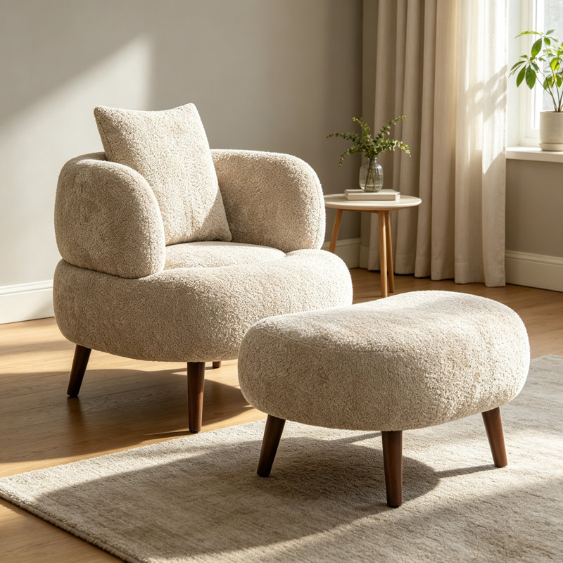 Fauteuil demi-tonneau 36 po avec coussin et repose-pieds 36 po Nordic Chenille, Brown
