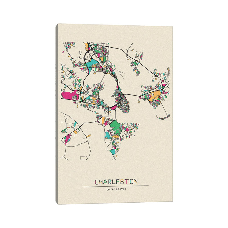 Charleston, South Carolina Map by Ayse Deniz Akerman - Wrapped Canvas Gallery-Wrapped Canvas Giclée