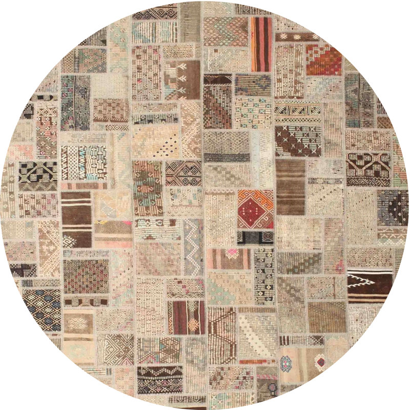 Tapis brun/vert/gris zone contemporaine, Rond 5 pi