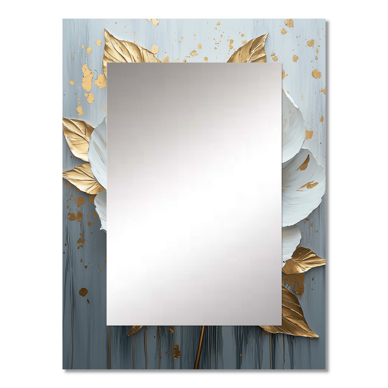Gold Marble White Peony Flower III - Peony Large Wall Mirror, Modern Unique Mirror, Printed Metal Art, 32" x 24"