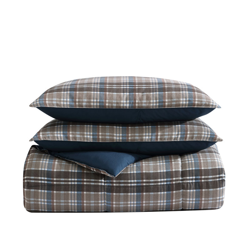 Rugged Plaid Brown Full/Queen Microsuede Duvet Cover Set