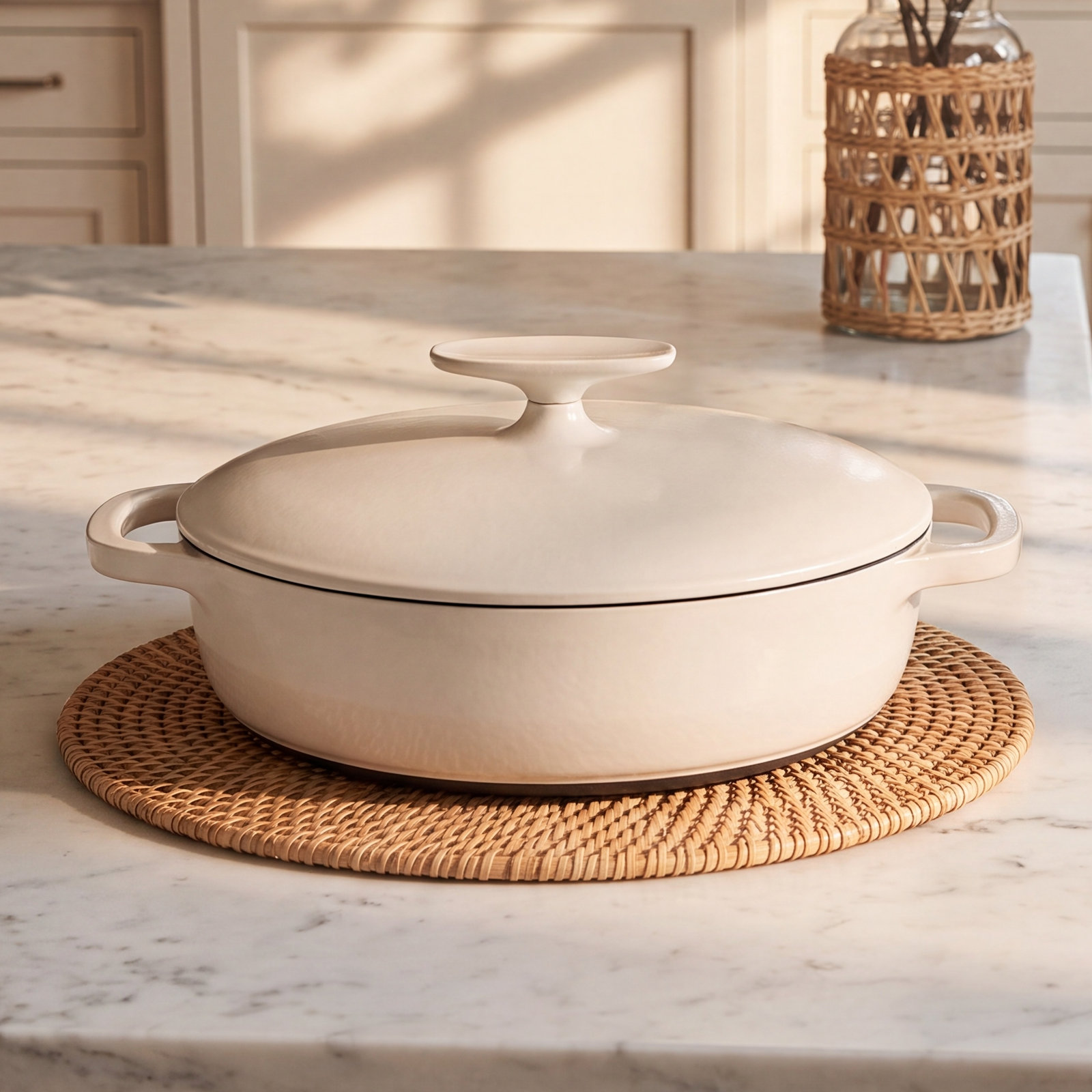 Enameled Cast Iron Braiser, Cream