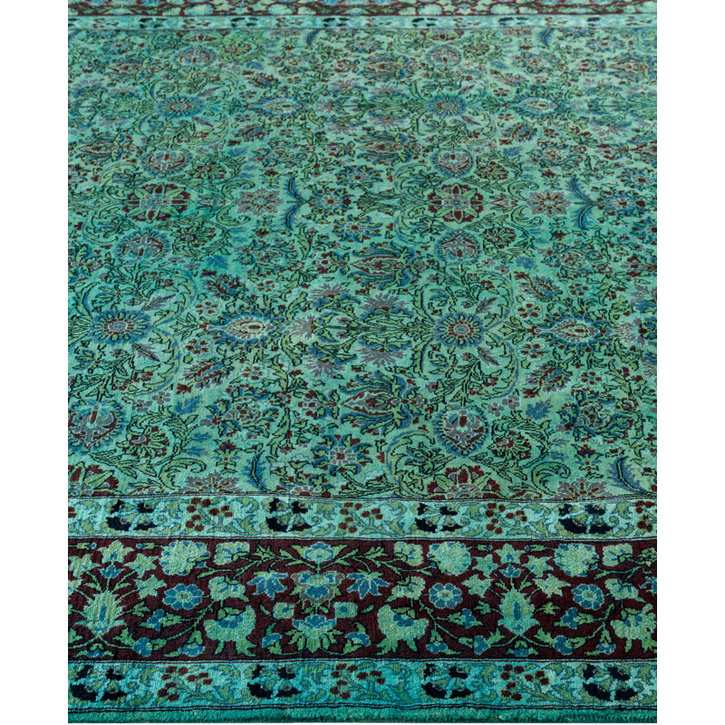 Overdyed Hand-Knotted Wool Modern-Contemporary Green Area Rug 6' 0" x 8' 10"