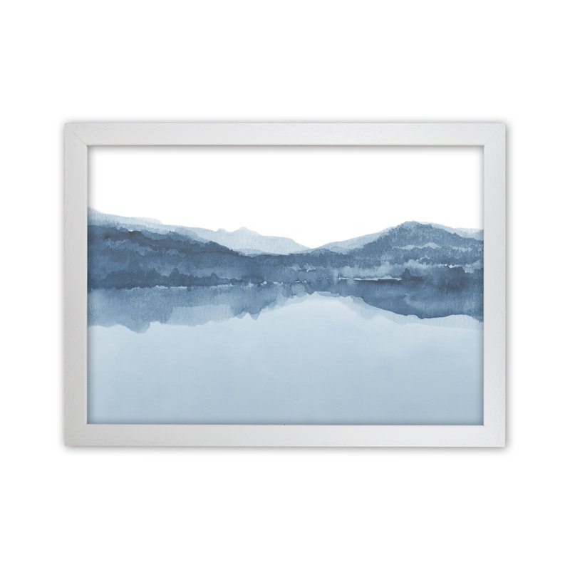 Watercolour Landscape II - Shades Of Blue - Print, White Framed, 46cm H x 63cm W x 3cm D