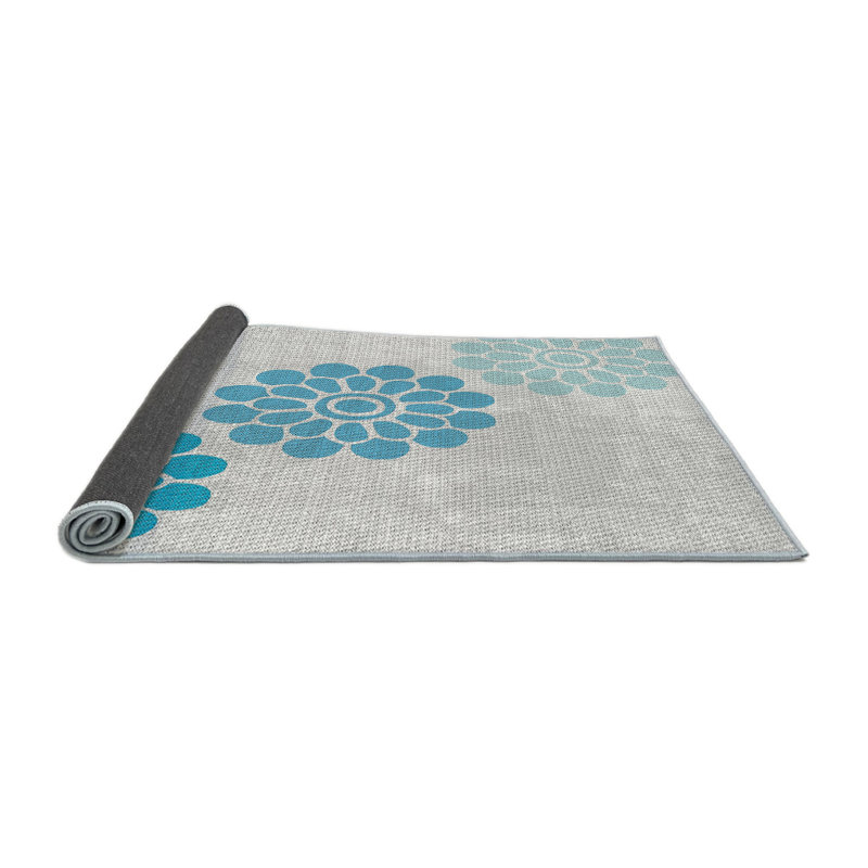 Tapis bleu à motif floral Kyal, Rond 7 pi