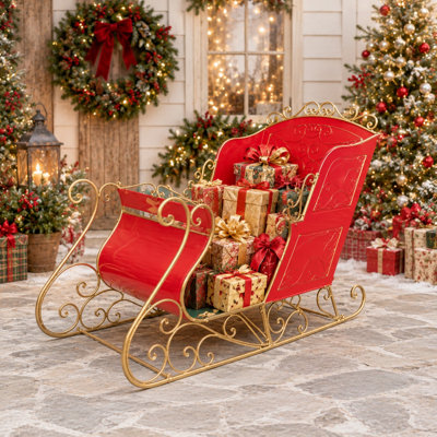 Décoration de Noël grandeur nature en fer forgé représentant un traîneau « George » de style victorien