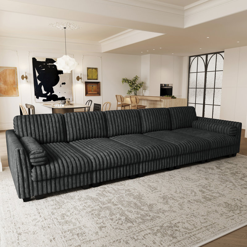 Upholstered 5-Seater Modular Sofa Chaise Lounge, Faux Rabbit Fur Cozy Cushion Seat, Gray Faux Fur