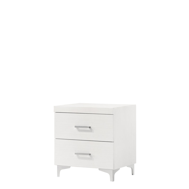 Table de chevet à finition blanche avec tiroir avant et arrière anglais, glissière centrale en métal 3/4, bois de peuplier, panneau de particules, placage stratifié et fabrication, dimension intérieure l 15 po x P 12 po x H 5 po, plancher de 4 po