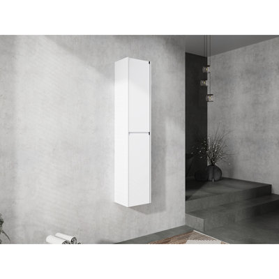 Bathroom Side Cabinet Wall Mounted, 2 Soft-Close Door Sections, Modern, White, Plentiful Inner Storage Capacity 12" Modern Mounting Part Kit, 2-Soft Close Doors, Abundant