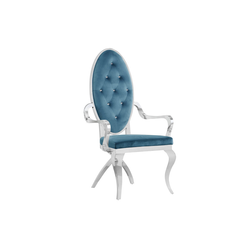 Tufted Velvet Upholstered Armchair, Silver, Teal Velvet
