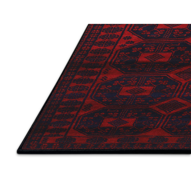 Tapis géométrique rouge / noir, Rectangle 5 pi x 7 pi