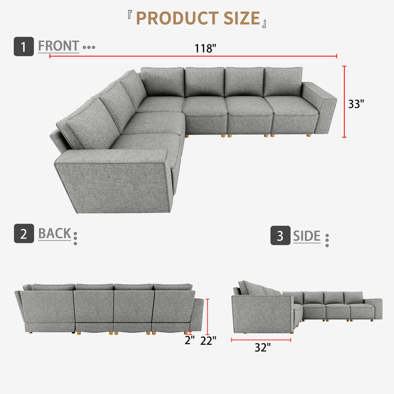 Canapé modulaire rembourré 7 pièces Schautz, Accoudoir à droite (vu de face)