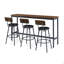 Ensemble de table de bar et de chaises pour 3, ensemble de table de salle à manger industriel de 4 pièces avec 3 tabourets de bar revêtus de polyuréthane, ensemble de table de bar pour cuisine, salle à manger, salon, bar, café, coin petit espace, brun rustique