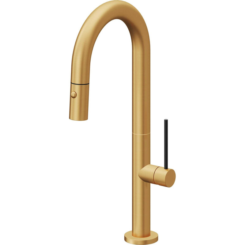 Pull-Down Prep/Bar Faucet With Button Sprayer, Black Stick, Lifetime Satin Gold