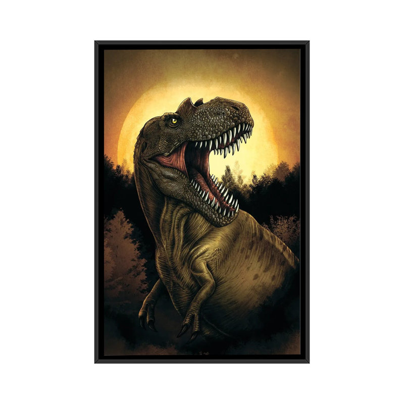 Albertosaurus Dinosaur Roaring Under Moonlight by Aram Papazyan - Painting on Canvas, 66.04 cm H x 45.72 cm W
