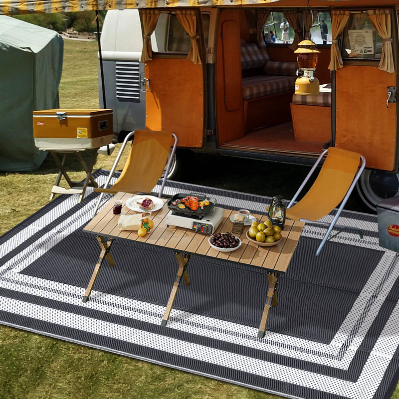 Bordered Design Outdoor Mats Plastic Straw Rug Outdoor Leisure Waterproof Carpet Garden Terrace Balcony Picnic Mat