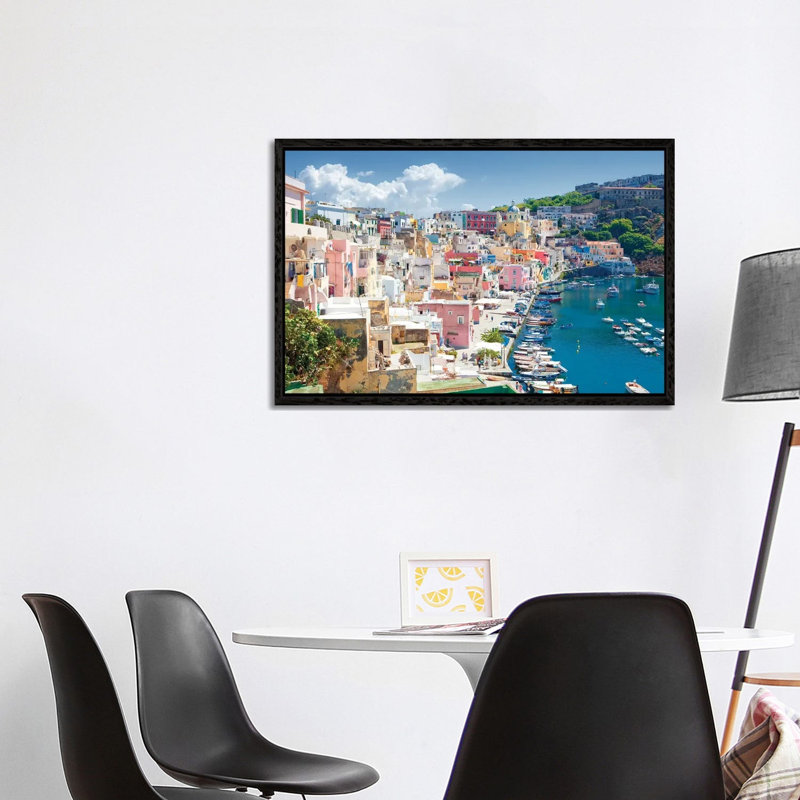 Marina Corricella III, Procida Island, Gulf Of Naples, Campania Region, Italy - Print on Canvas, Black Floater Framed