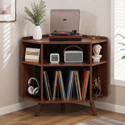 Support de tourne-disque d'angle moderne à 3 niveaux Mid Century