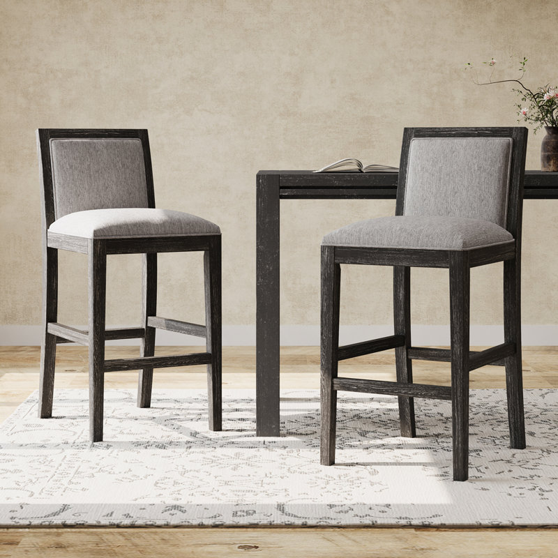 Tabourets de bar en bois d'hévéa, tabourets de bar rembourrés, Noir, Gris