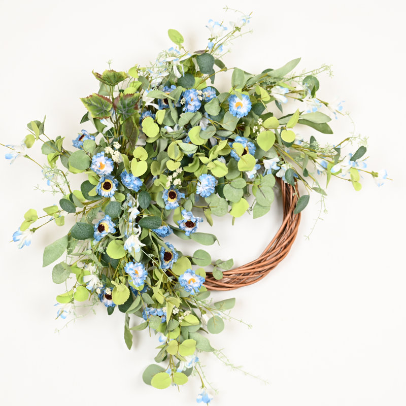 Couronne de porte 24 po Eucalyptus, Vert/bleu