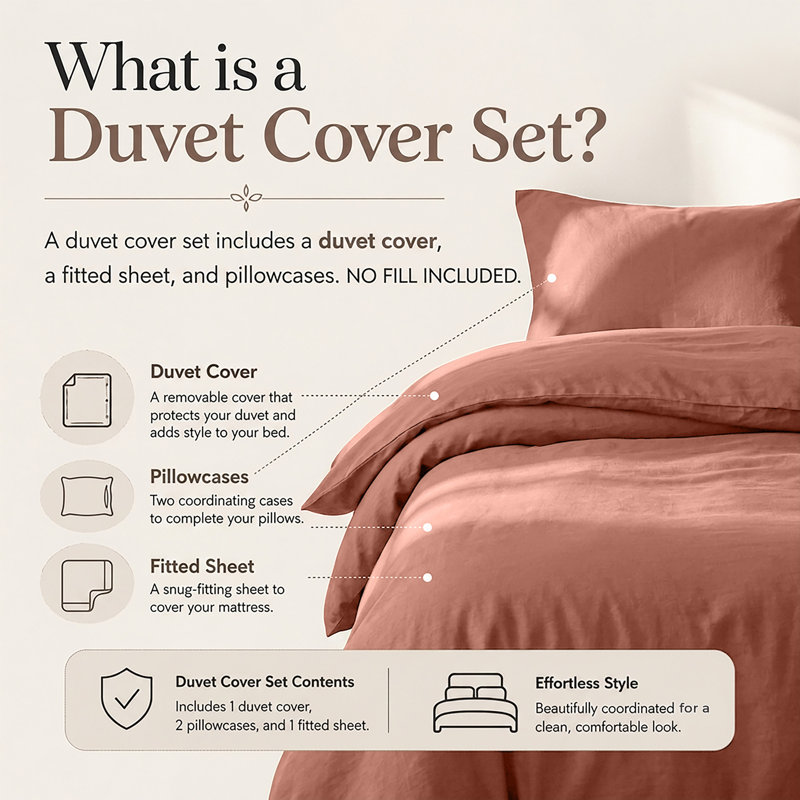 4-Piece Microfiber Duvet Cover Set – Pillowcases & Fitted Sheet, Peach, Single Duvet Cover  + 3 Additional Pieces