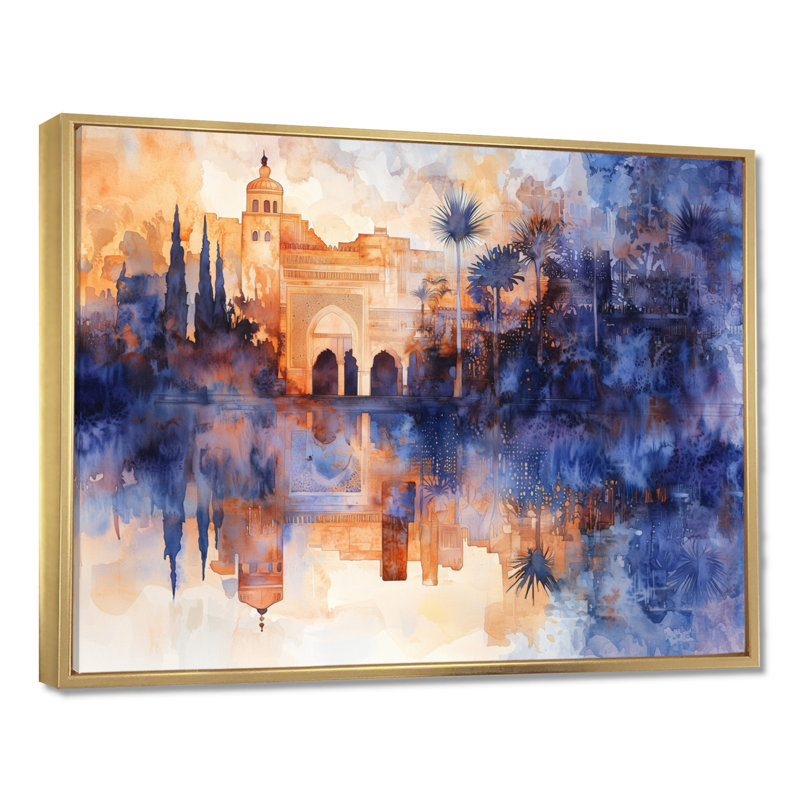 «Ottoman Mosques At Night», impression sur toile, H 12 po x l 20 po, Impression dans un cadre flottant sans passe-parto, Doré