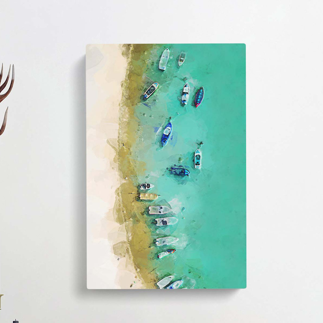 Aerial View of Boats in Abstract - Wrapped Canvas