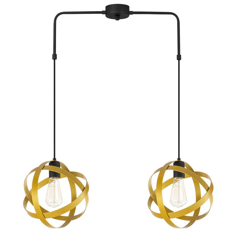 Luminaire suspendu géométrique 1 lumière Kason, Or/noir, 2 lumières