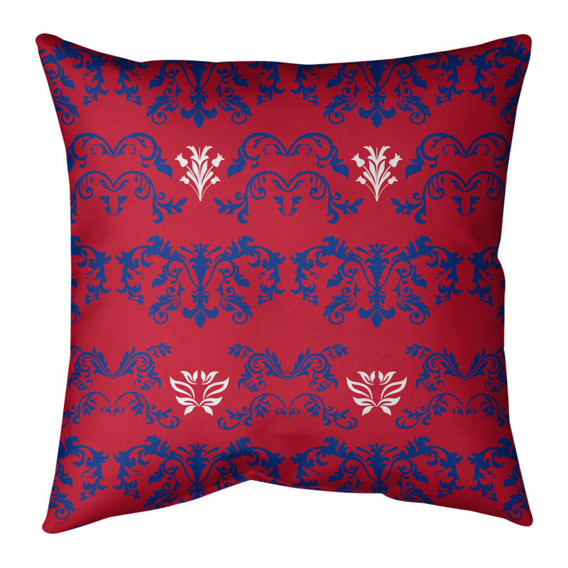 Housse de coussin carré New England Throwback Football Baroque, Rouge / bleu / blanc, 18" x 18", Croisé en coton