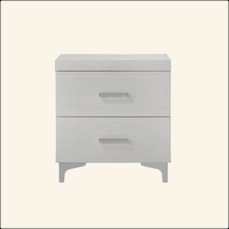 Table de chevet 2 tiroirs avec pieds en métal, blanc