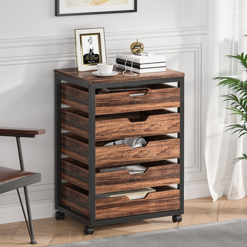 Mechella 19.69'' Wide 5 - Drawer Storage Cabinet, Rustic Brown/Black