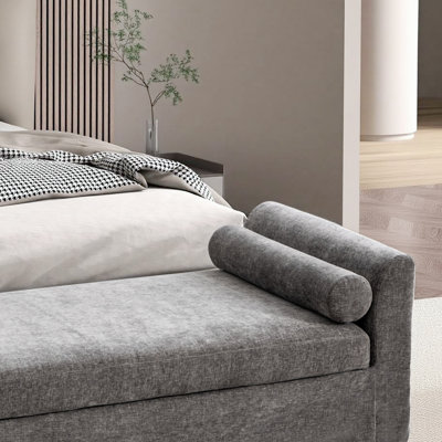 88.6" W Modern Bedroom Bench, Upholstered End Of Bed With  Bench Armrests And  Bolster Pillows
