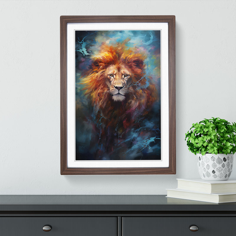 Leo Zodiac Gestural No.2 - Single Picture Frame Print on Wood, Walnut Framed, 46cm H x 34cm W x 2cm D