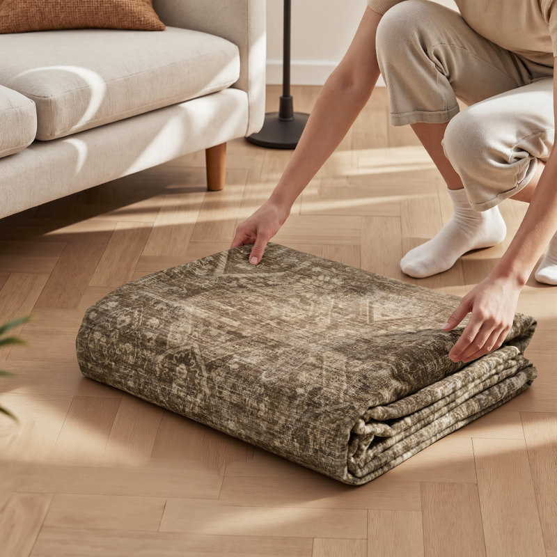 Tapis brun délavé doux et délavé avec envers antidérapant , Rectangle 8' x 10', Brown